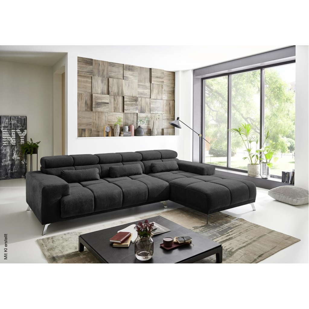 Ecksofa mit elektrischer Sitztiefenverstellung schwarz Flachgewebe B/H/T: ca. 285x99x201 cm
