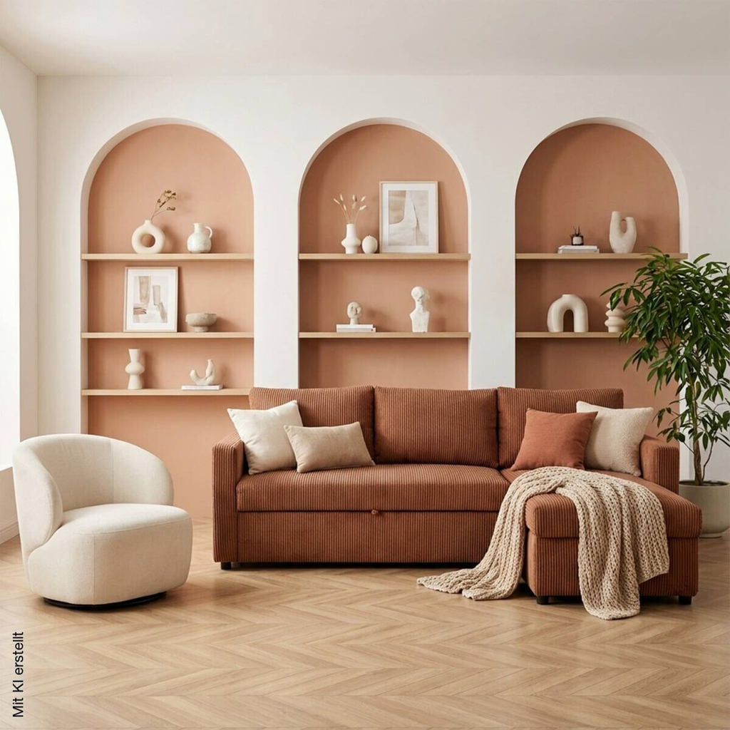Ecksofa mit Bettfunktion und Bettkasten terracotta Microfaser B/H/T: ca. 215x145x82 cm