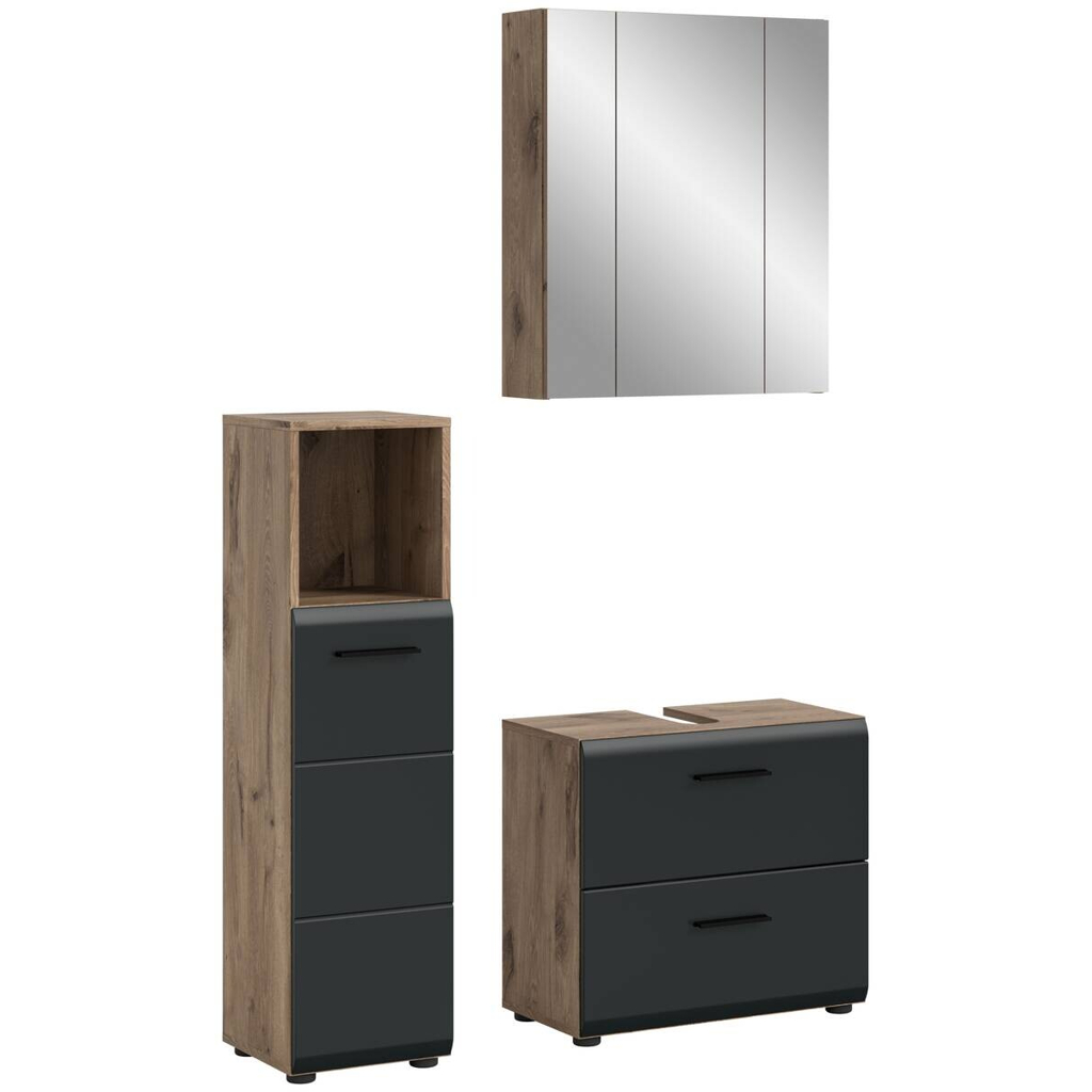 Badezimmer-Set Ice Nox Oak Nachbildung schwarz matt B/H/T: ca. 105x185x30 cm