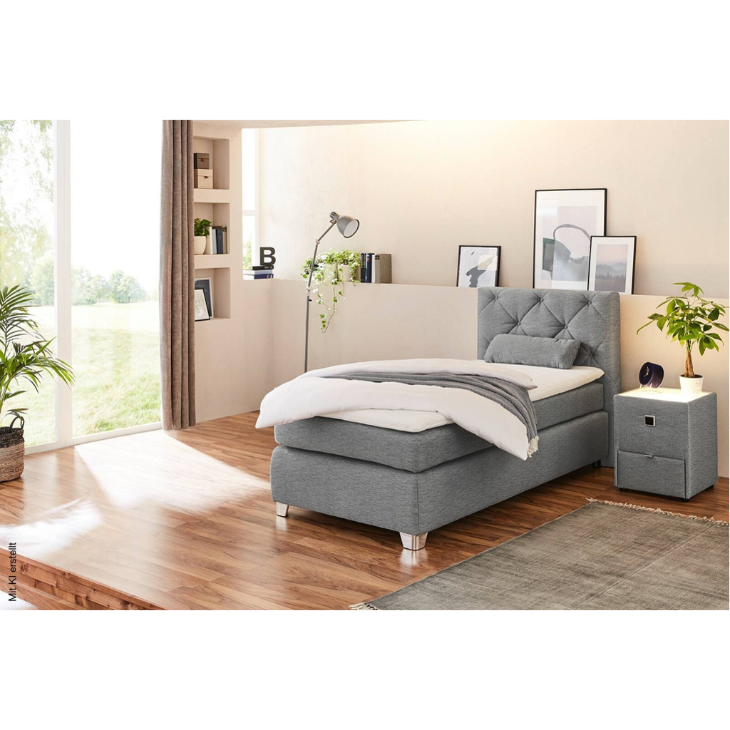 Boxspringbett grau Flachgewebe Liegefläche B/L: ca. 90x200 cm