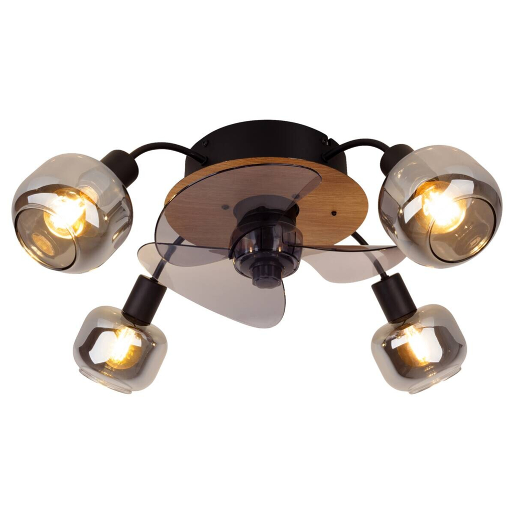 Näve Leuchten Deckenventilator schwarz Metall Glas Kunststoff B/H/T/D: ca. 48x21x48x48 cm E14 4 Brennstellen