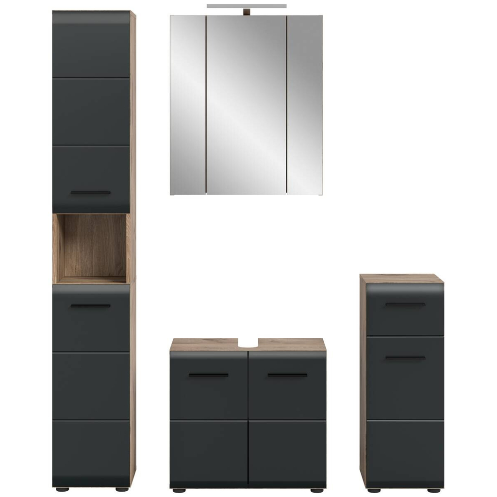 Badezimmer-Set Ice Nox Oak Nachbildung schwarz matt B/H/T: ca. 150x185x46 cm