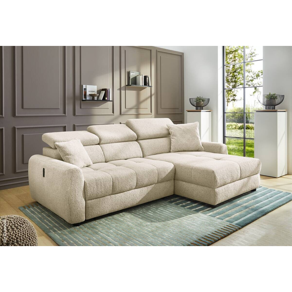 Ecksofa mit elektrischer XXL Sitztiefenverstellung beige Flachgewebe B/H/T: ca. 270x109x175 cm