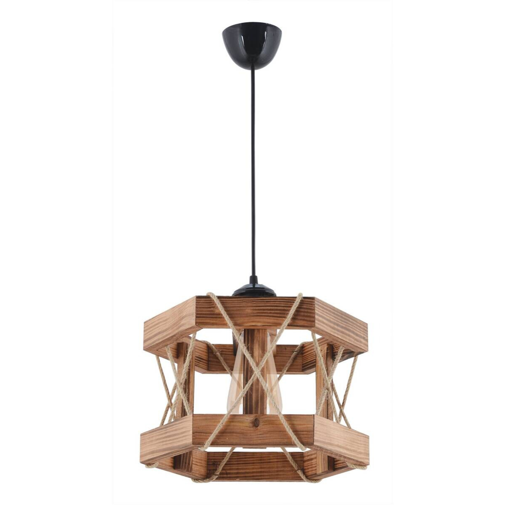 Opviq Pendelleuchte braun Holz B/H/T/L: ca. 26x65x30x26 cm E27 1 Brennstellen