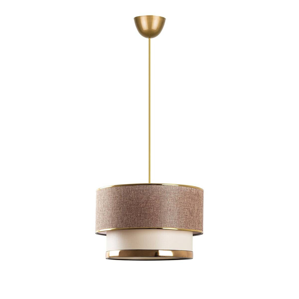 Opviq Pendelleuchte Cake gold beige Metall Baumwolle B/H/L: ca. 30x65x30 cm E27 3 Brennstellen