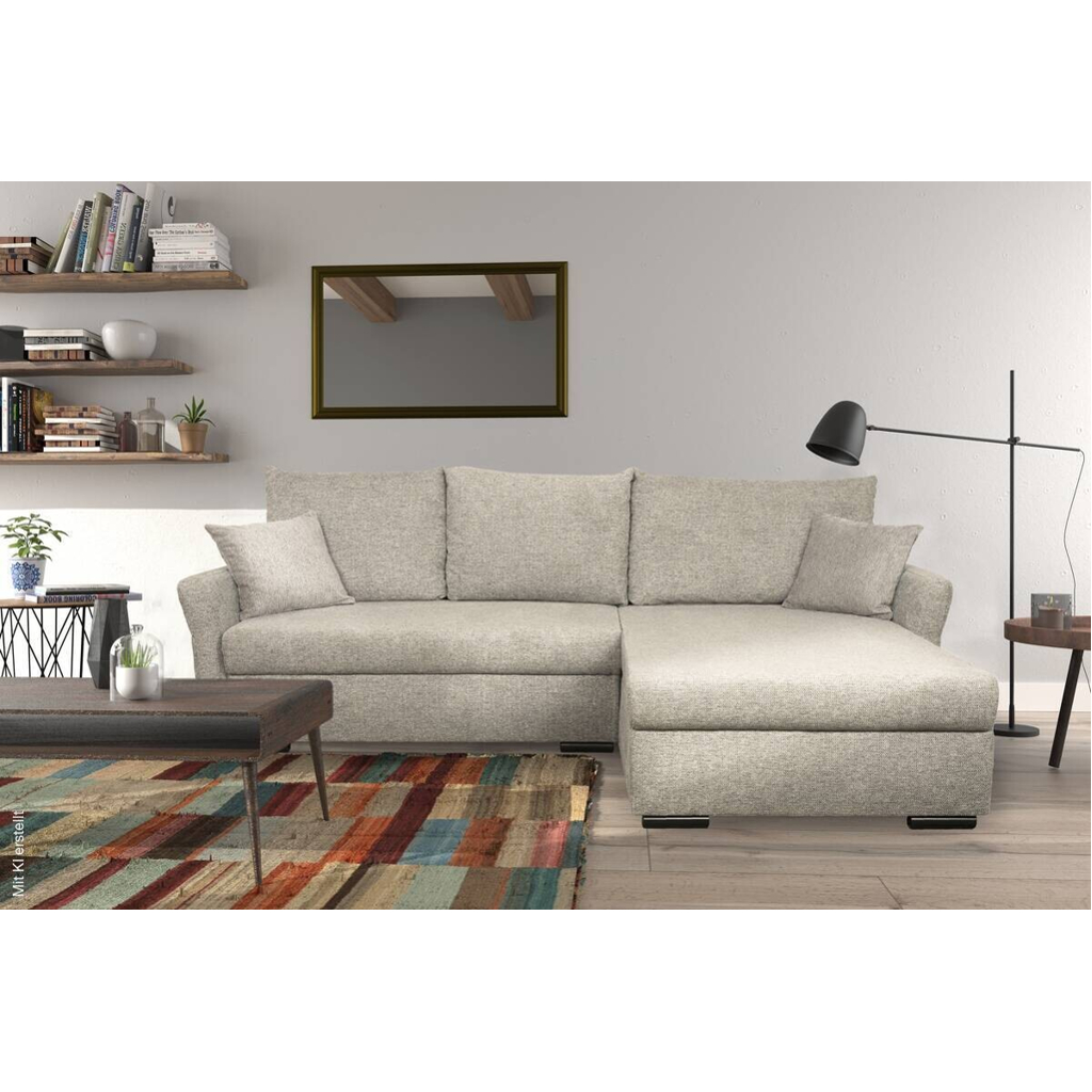 Ecksofa mit Bettfunktion und Bettkasten beige Webstoff B/H/T: ca. 218x90x168 cm