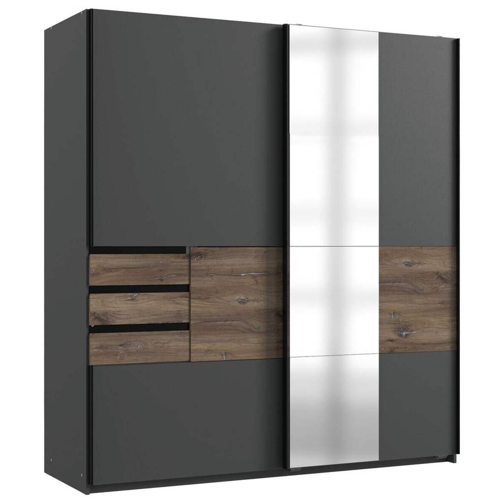 Schwebetürenschrank Bamberg Graphit Eiche Flagstaff Nachbildung B/H/T: ca. 180x198x65 cm