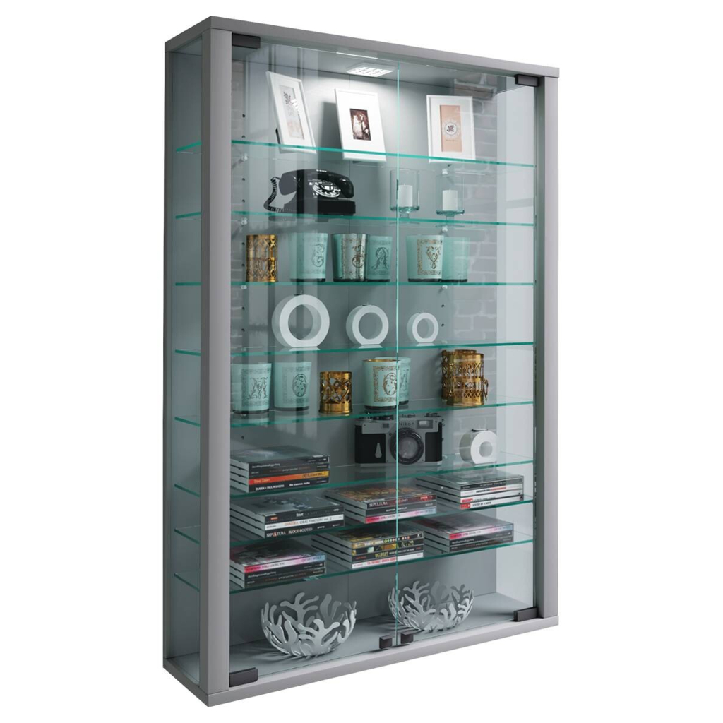 Vitrine Vitrosa Mini silber Holzwerkstoff Glas B/H/T: ca. 59x90x18 cm