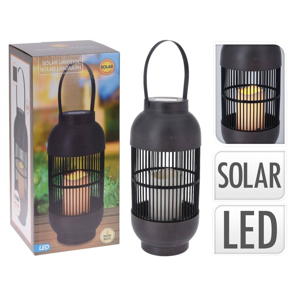 Solarlaterne schwarz Rattan Kunststoff B/H: ca. 15x33 cm