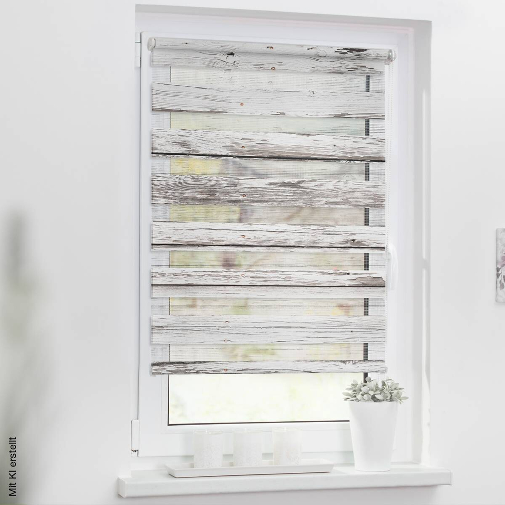 LICHTBLICK Doppelrollo Duo Bretter grau B/T: ca. 90x150 cm