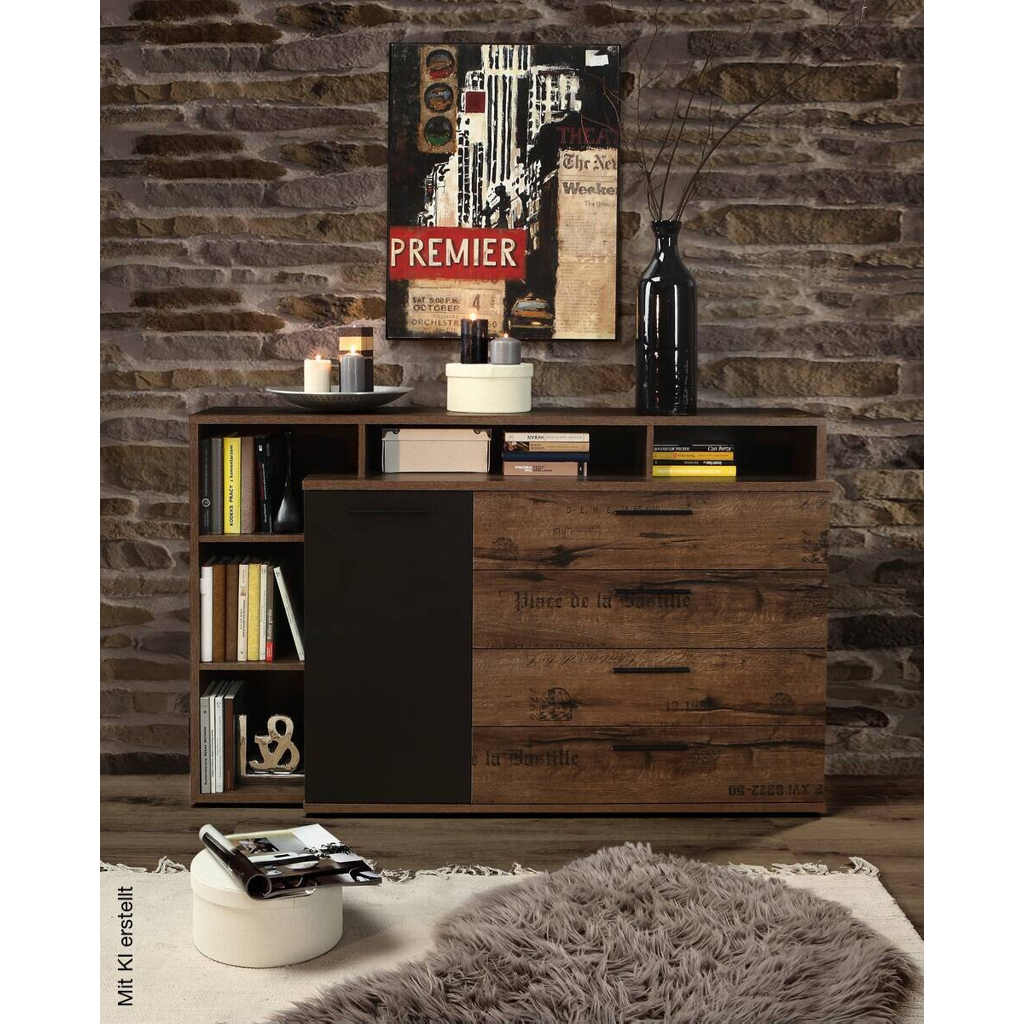 Sideboard schlamm schwarz Eiche Nachbildung B/H/T: ca. 153,1x98,5x41,3 cm
