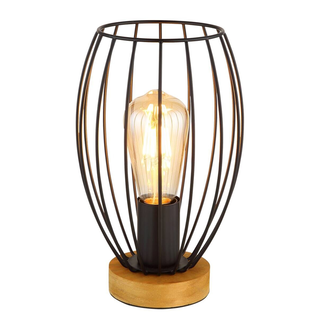 GLOBO Tischleuchte schwarz braun Holz Metall H/D: ca. 26x16 cm E27 1 Brennstellen