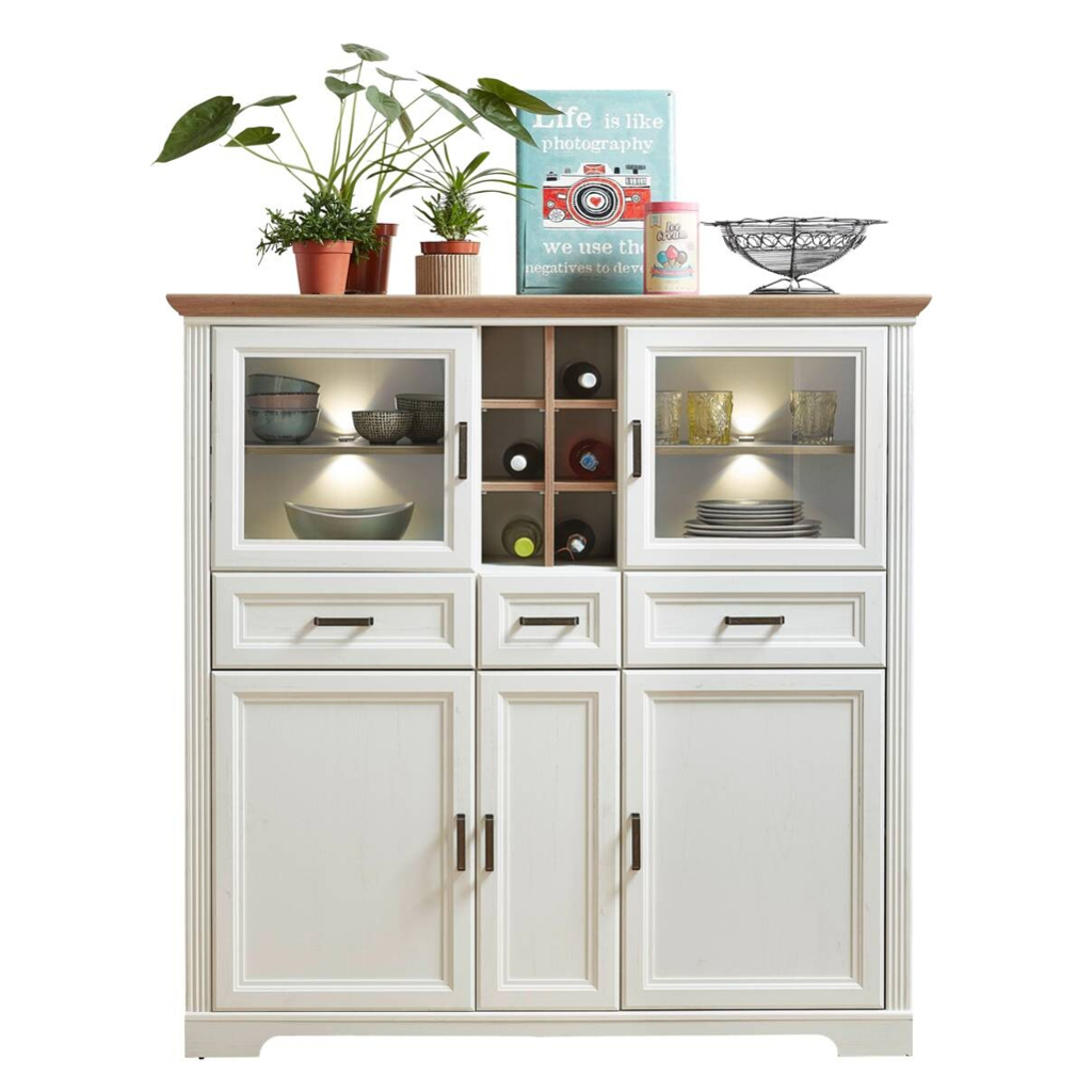 Highboard Jasmin weiß Pinie Nachbildung Eiche Artisan Nachbildung B/H/T: ca. 143x150x42 cm