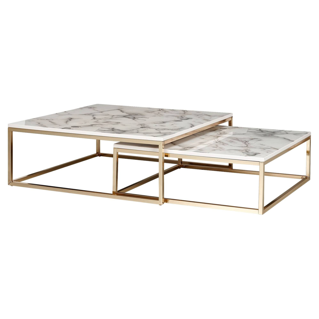 Couchtisch 2er-Set. weiß Marmor Optik gold lackiert