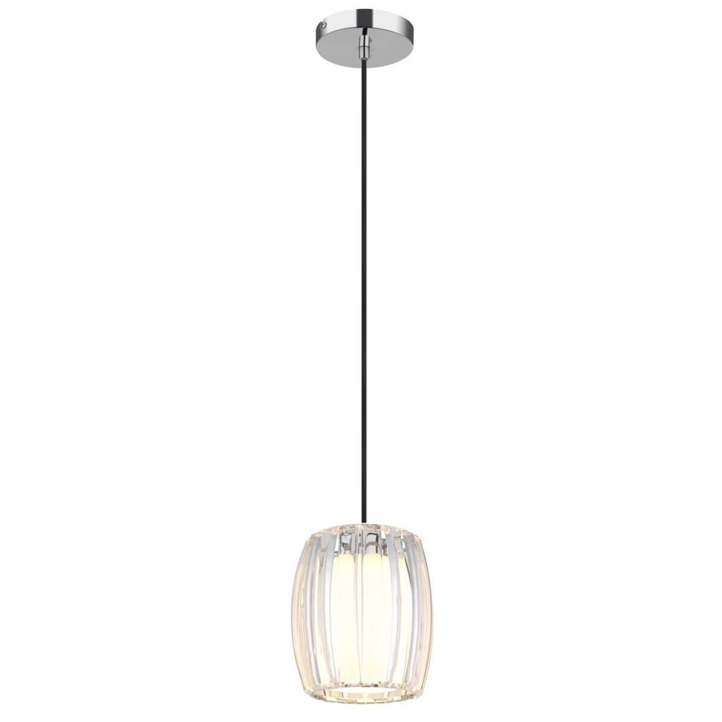 GLOBO Pendelleuchte Chrom Opal schwarz Metall Glas Textil H/D: ca. 120x18 cm E27 1 Brennstellen