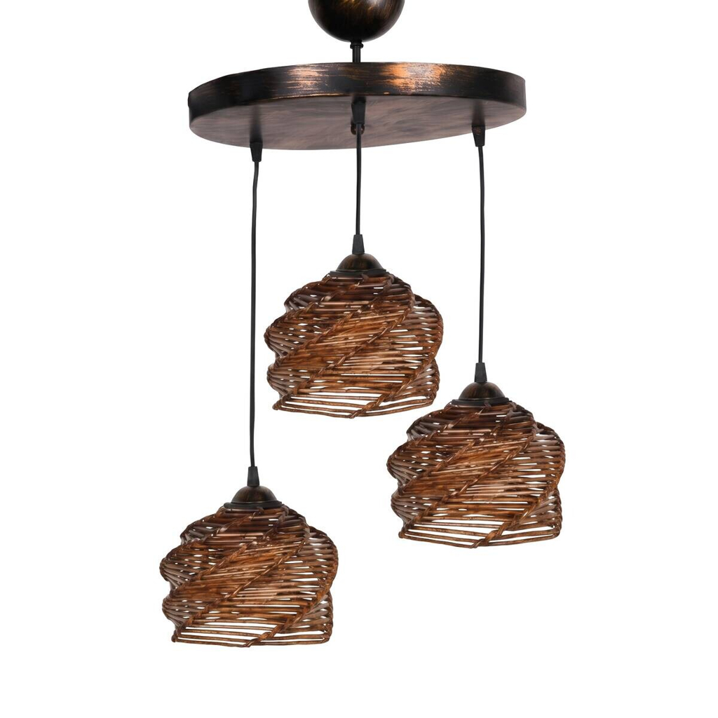 Opviq Pendelleuchte Holz Metall B/H/T/L/D: ca. 35x85x35x35x35 cm E27 3 Brennstellen