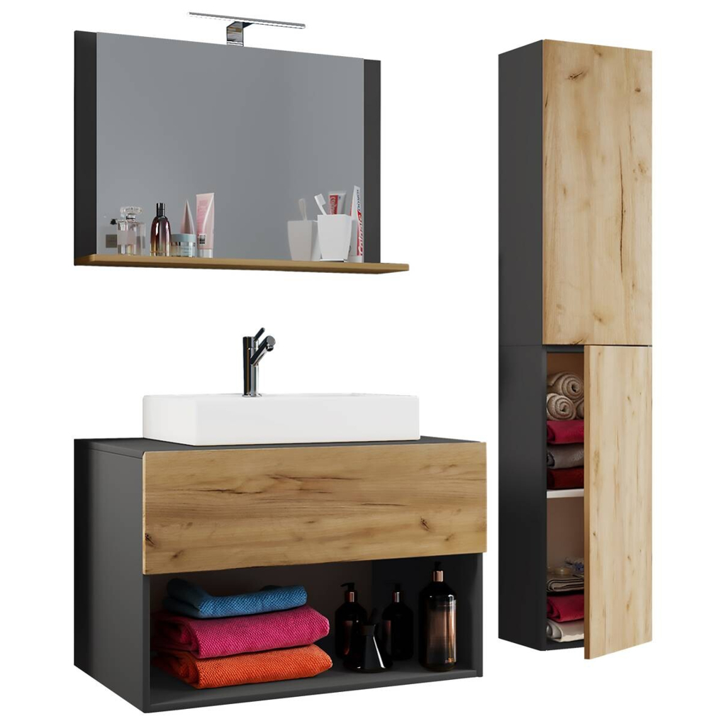 Waschplatz 4tlg-Lendas anthrazit Eiche Honig Nachbildung weiß B/H/T: ca. 80x150x52 cm