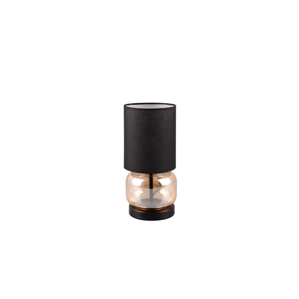 Reality Tischleuchte Elio schwarz Metall Stoff Glas H/D: ca. 28,5x13,5 cm E27 1 Brennstellen