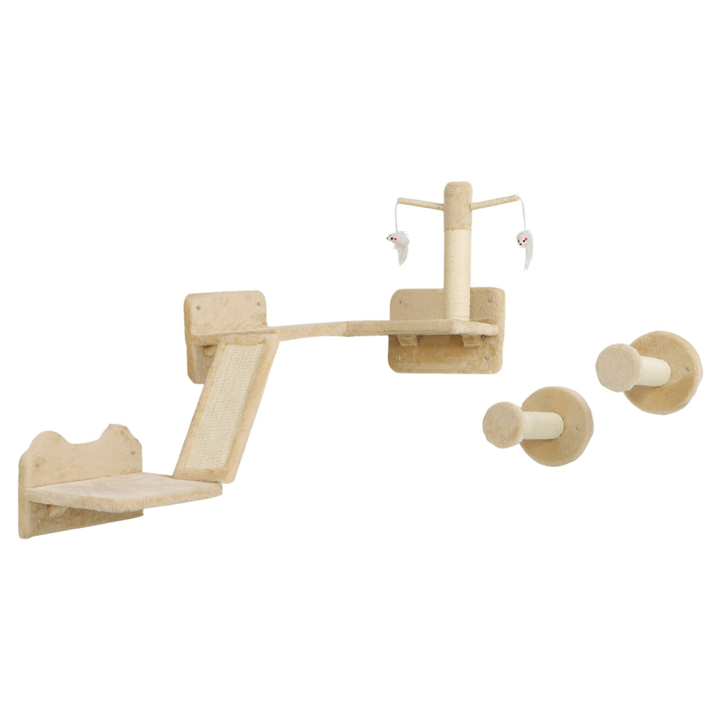 PawHut Katzen Kletterwand Set beige Plüsch B/H/L: ca. 56x73x110 cm