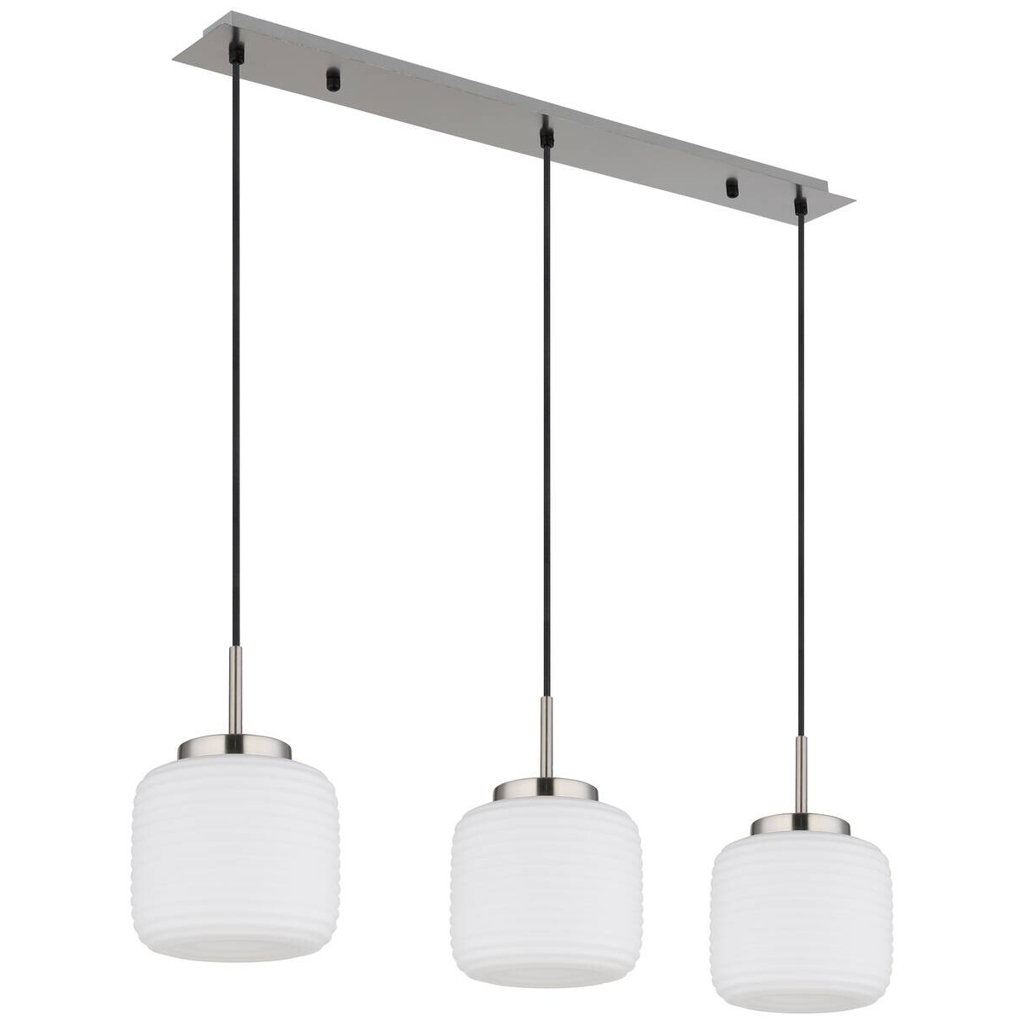 GLOBO Pendelleuchte nickel matt schwarz Opal Metall Glas B/H: ca. 90x130 cm 3 Brennstellen