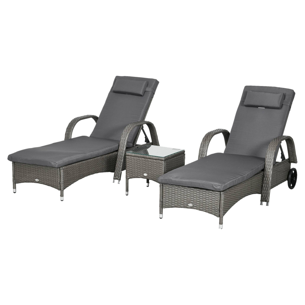 Outsunny Gartenliege 2er Set dunkelgrau Glas B/H/L: ca. 73x103x200 cm