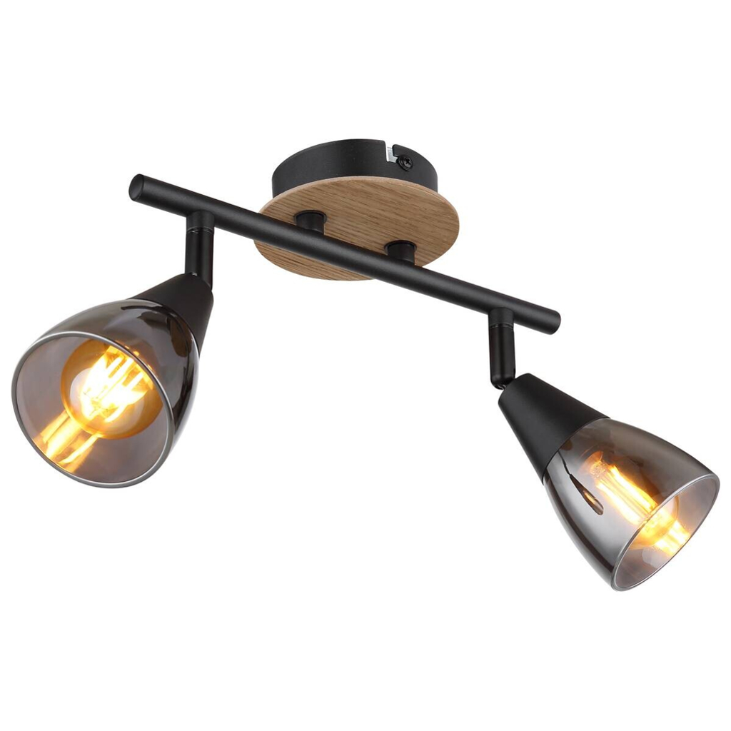 GLOBO Spot Mubby schwarz Rauch Metall Glas B/H/L: ca. 10x20x26 cm E14 2 Brennstellen