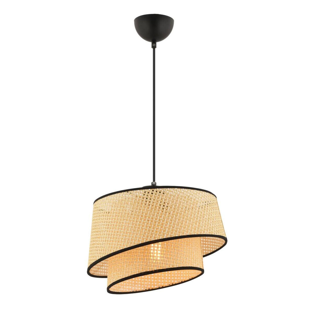 Opviq Pendelleuchte Barette schwarz kamel Stoff Metall B/H/L: ca. 32x65x32 cm E27 1 Brennstellen