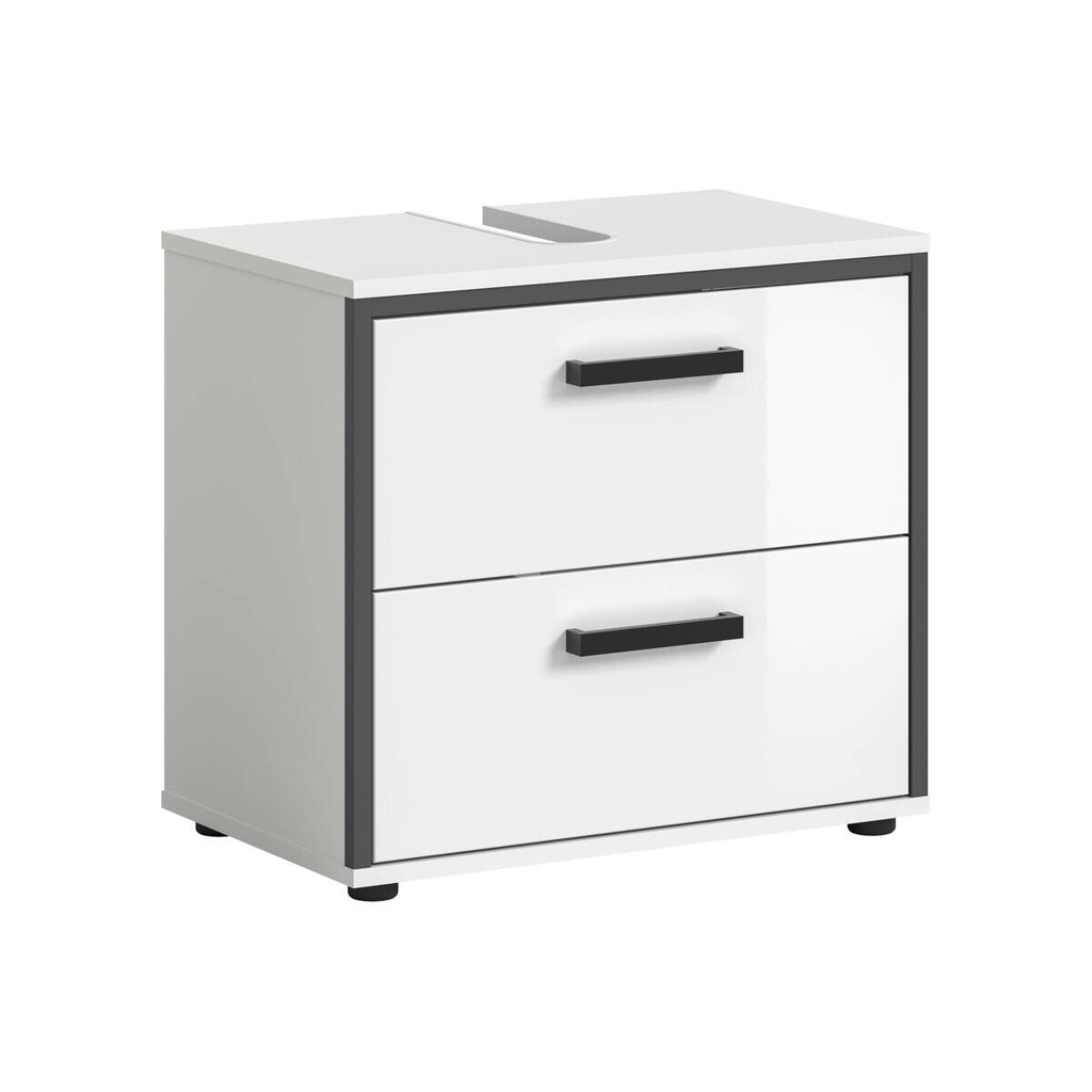 Waschbeckenunterschrank KOJAK weiß weiß Hochglanz anthrazit B/H/T: ca. 60x55x37 cm