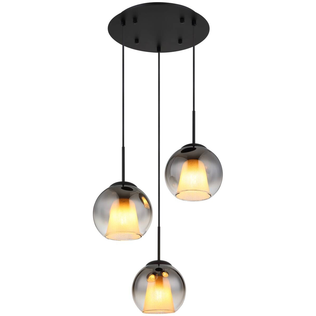 GLOBO Pendelleuchte BARRY 15749-3H Rauch schwarz Metall H/D: ca. 120x45 cm E27 3 Brennstellen