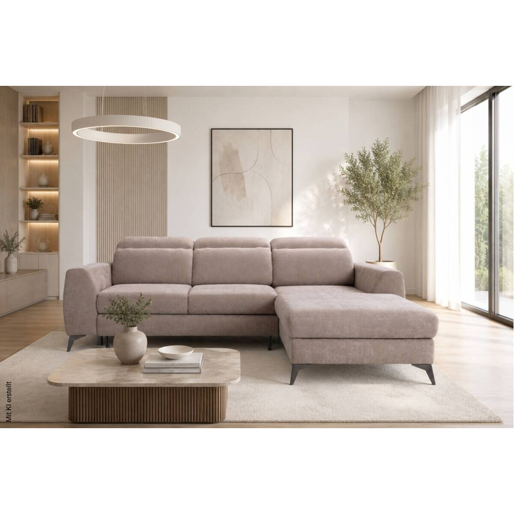 Ecksofa mit Bettfunktion und Bettkasten beige Microfaser B/T: ca. 264x191 cm