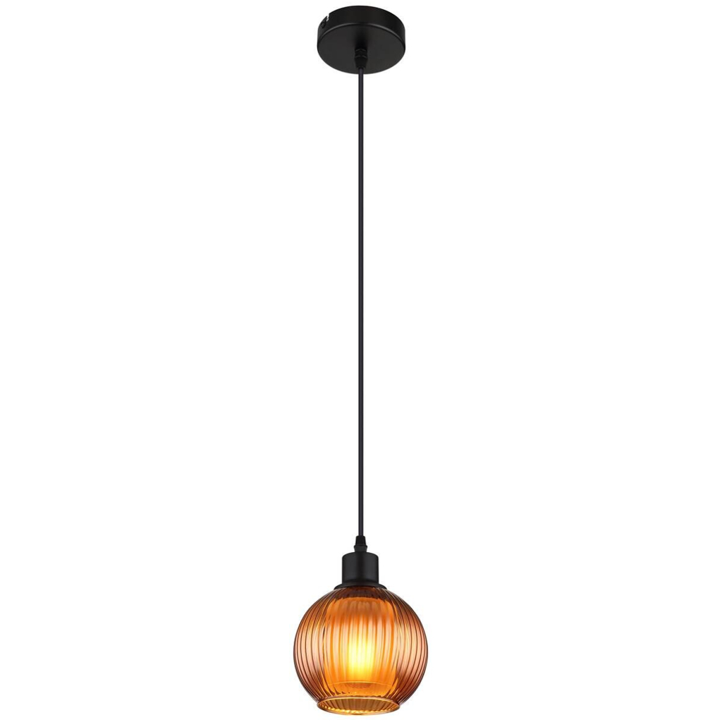 GLOBO Pendelleuchte schwarz bronze Metall Glas H/D: ca. 120x15 cm E27 1 Brennstellen