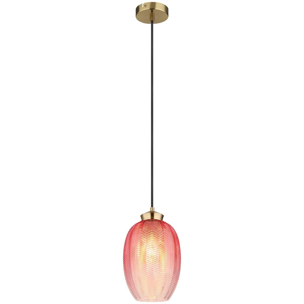 GLOBO Pendelleuchte schwarz gold brombeer Glas Textil Metall H/D: ca. 120x18 cm E27 1 Brennstellen