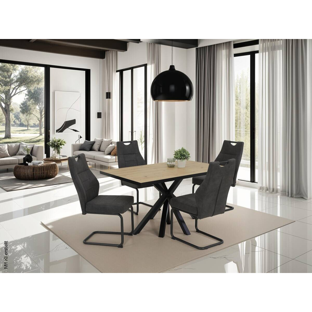 Essgruppe Inn Eiche schwarz anthrazit Holzwerkstoff B/H/T: ca. 140x76x90 cm