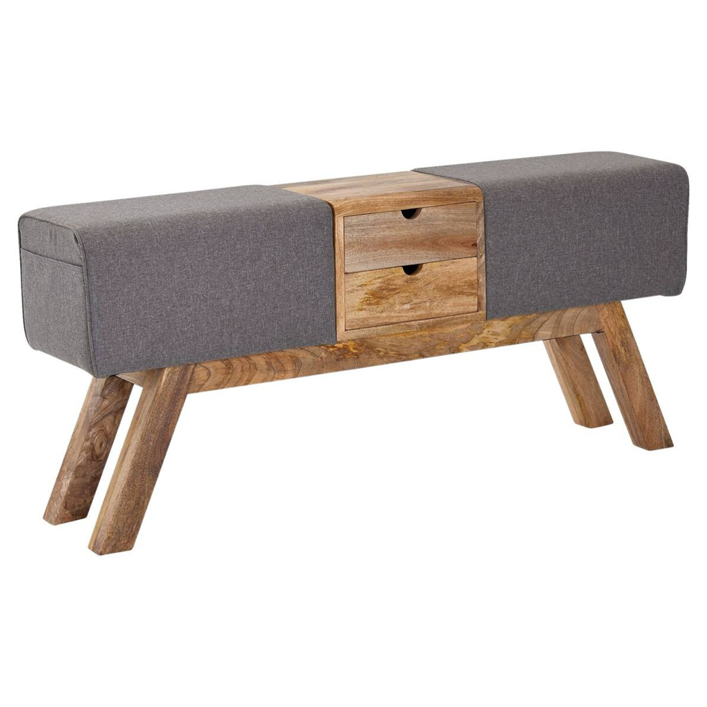 Sitzbank grau natur Stoff Echtholz B/H/T: ca. 120x56x30 cm