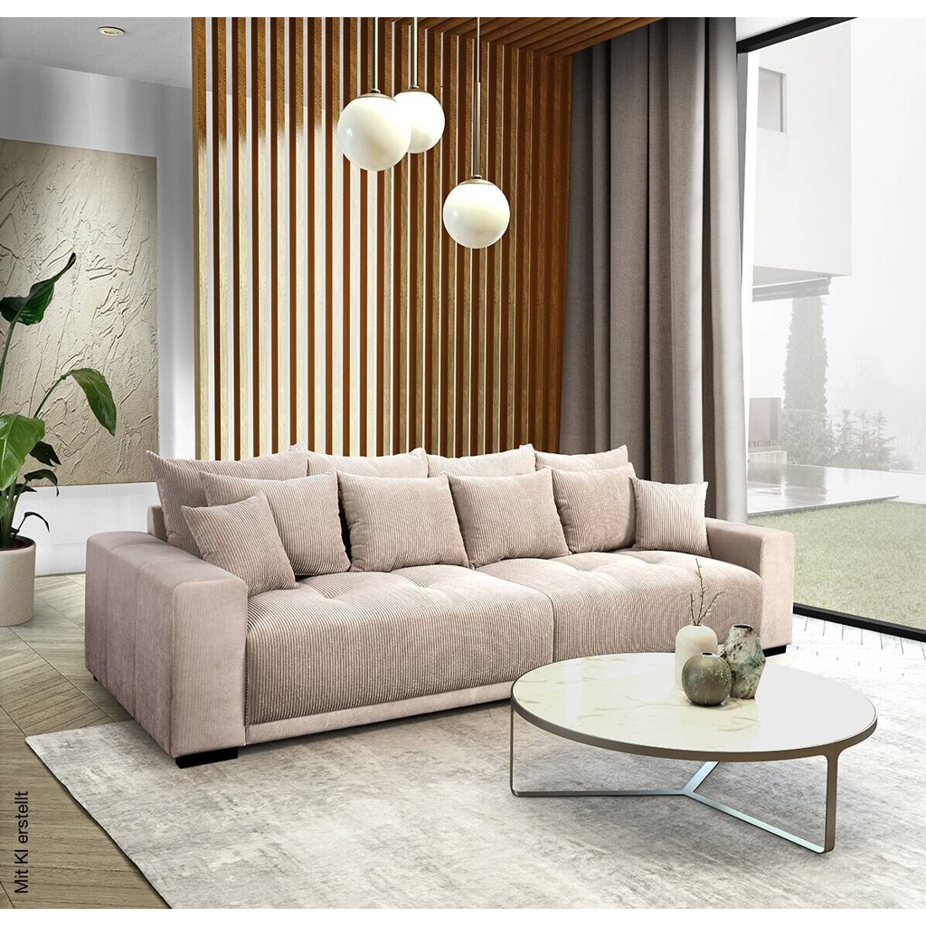 Big Sofa Xantia new 1 beige Velourstoff B/H/T: ca. 318x94x120 cm