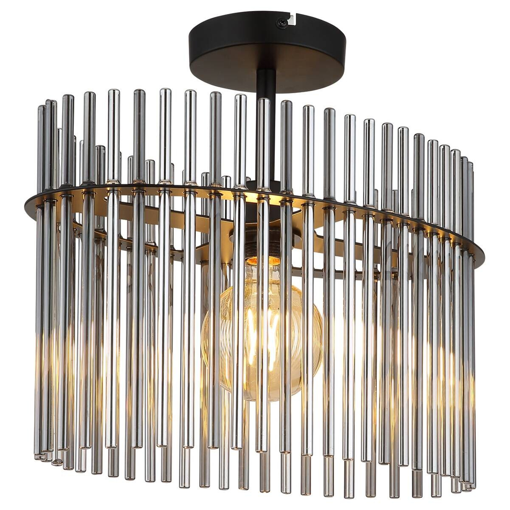 GLOBO Deckenleuchte Rauch mattschwarz Glas Metall B/H/T/L: ca. 22x34x40x40 cm E27 1 Brennstellen