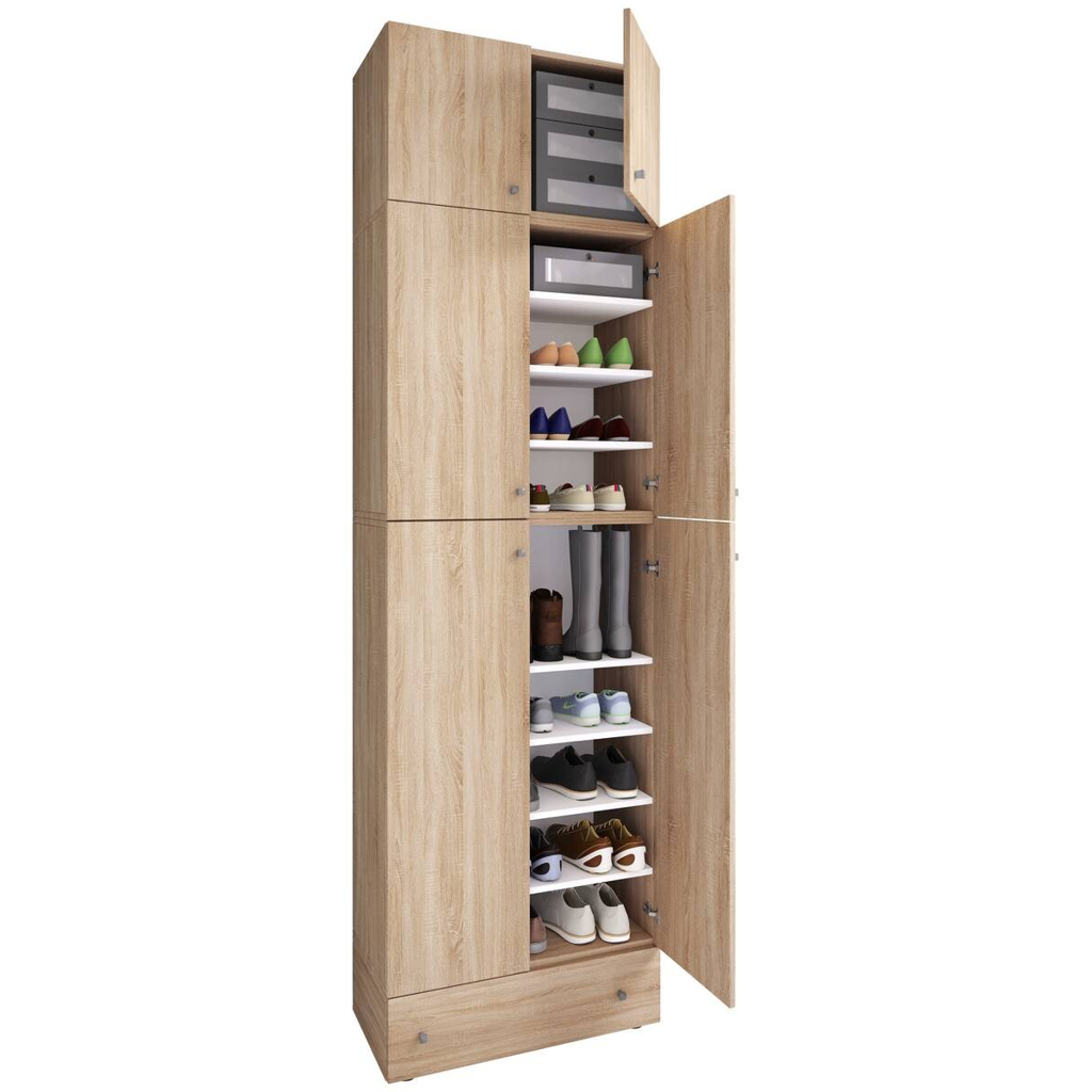 Schuhschrank Lona Eiche Sonoma Nachbildung weiß B/H/T: ca. 70x240x39 cm