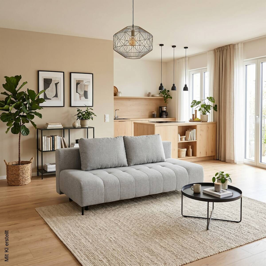 Schlafsofa Alicante hellgrau Webstoff B/H/T: ca. 195x88x95 cm