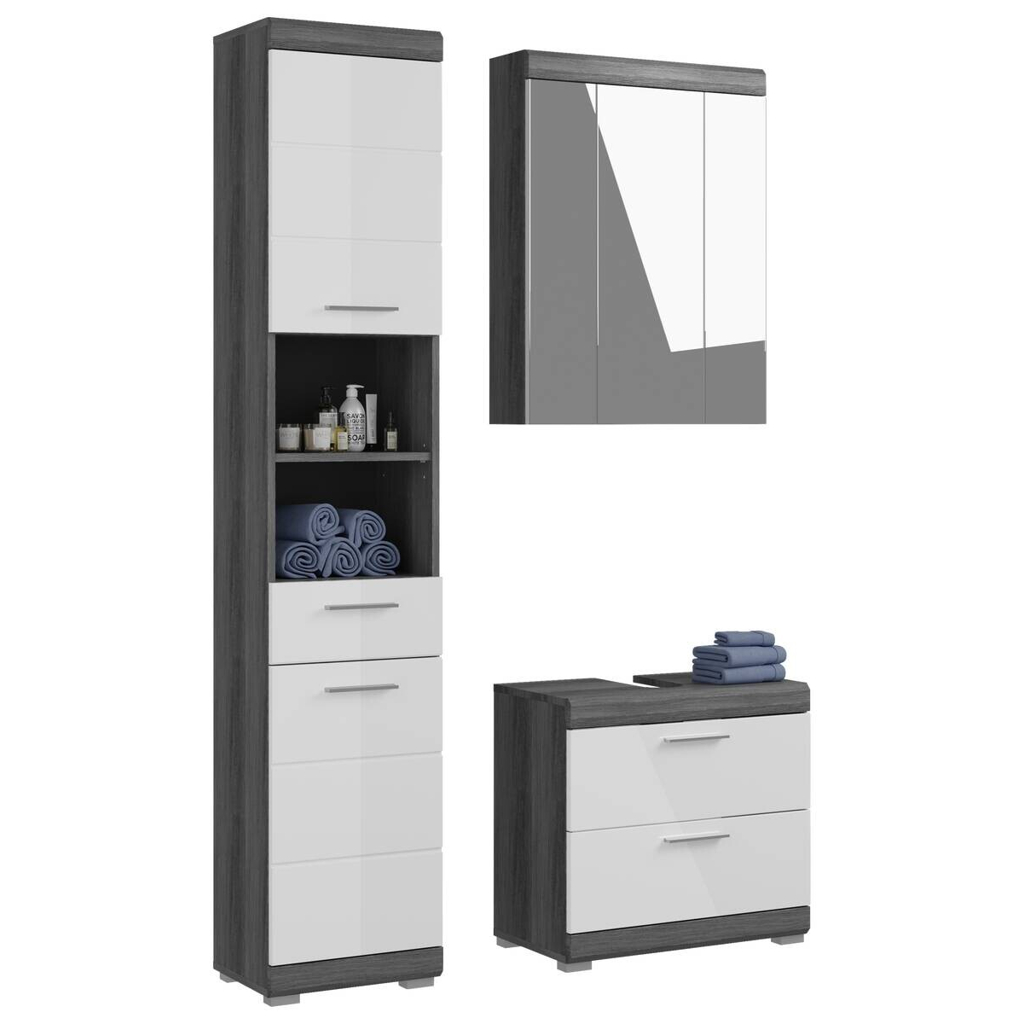 Badezimmer-Set Scout Rauchsilber Nachbildung weiß Hochglanz B/H/T: ca. 112x191x34 cm