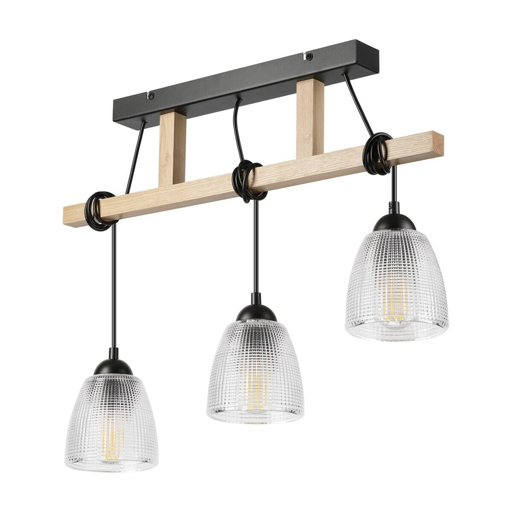 Lamkur Pendelleuchte Eiche Stahl B/H/L: ca. 60x88x60 cm E27 3 Brennstellen