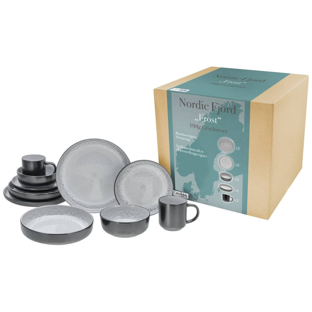 CreaTable Kombiservice Nordic Fjord grau Steinzeug 10 tlg.