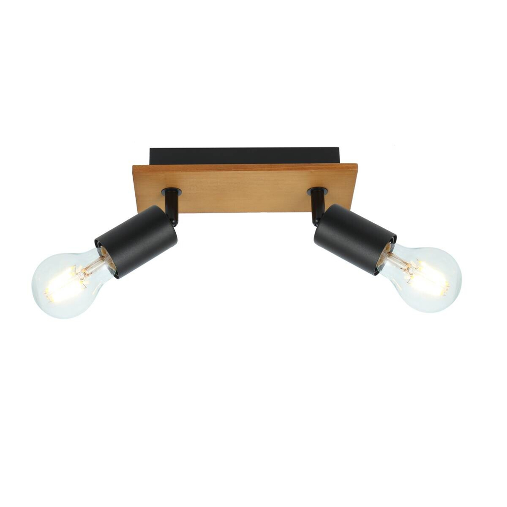 GLOBO Strahler schwarz braun Metall Holz B/H/L: ca. 9x11x21 cm E27 2 Brennstellen