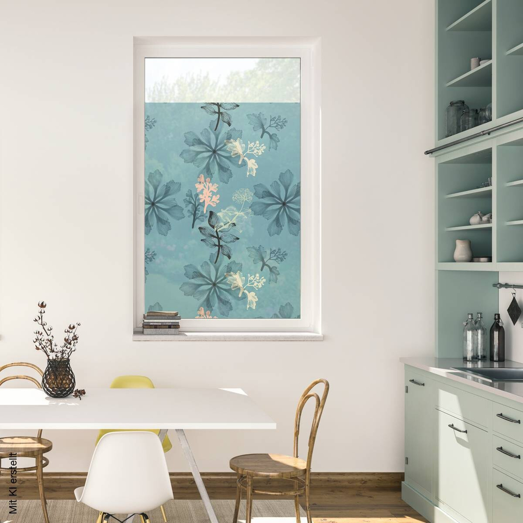 LICHTBLICK Fensterfolie Aqua Floral Floral Aqua Floral blau B/L: ca. 100x180 cm