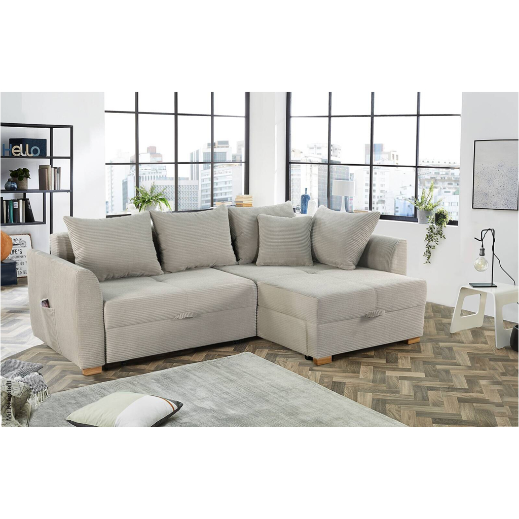 Ecksofa mit Bettfunktion und Bettkasten Greige B/H/T: ca. 236x81x160 cm