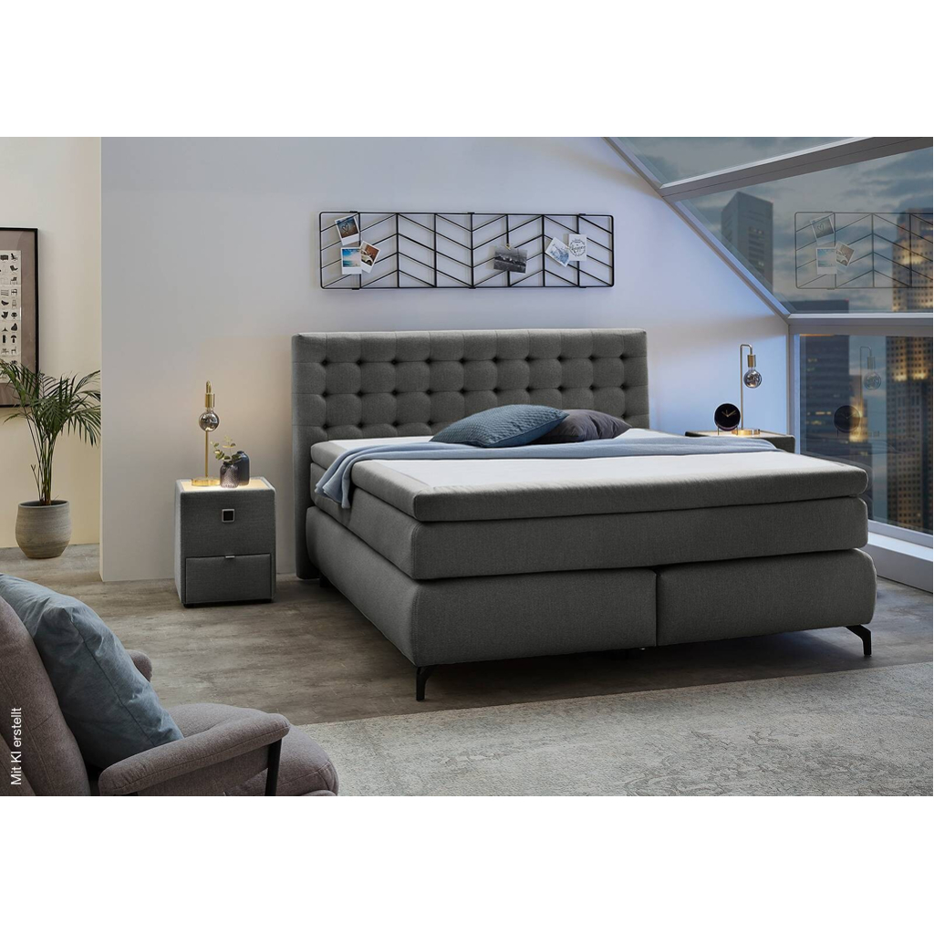 Boxspringbett graubraun Flachgewebe Liegefläche B/L: ca. 180x200 cm
