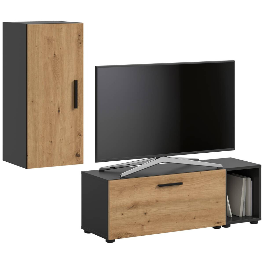 Wohnwand-Set TheOne Eiche Artisan Nachbildung anthrazit B/H/T: ca. 75x32x34 cm