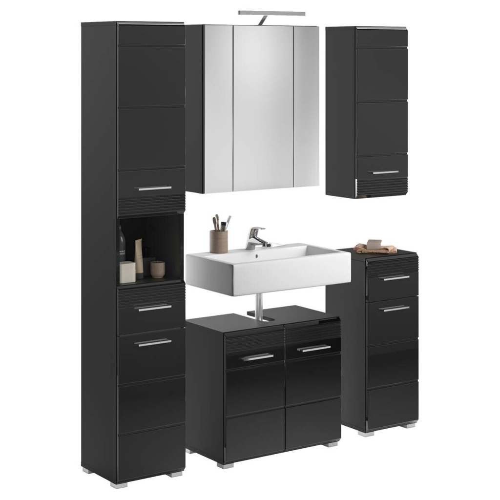 Badezimmer-Set LINUS schwarz schwarz Hochglanz B/H/T: ca. 150x182x34 cm