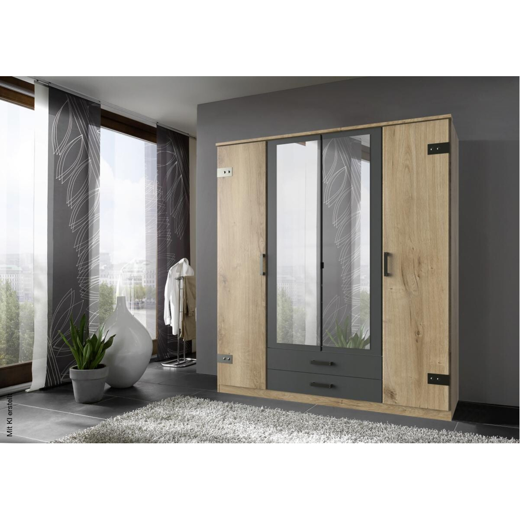 Kleiderschrank Cork Graphit Plankeneiche Nachbildung B/H/T: ca. 180x199x58 cm