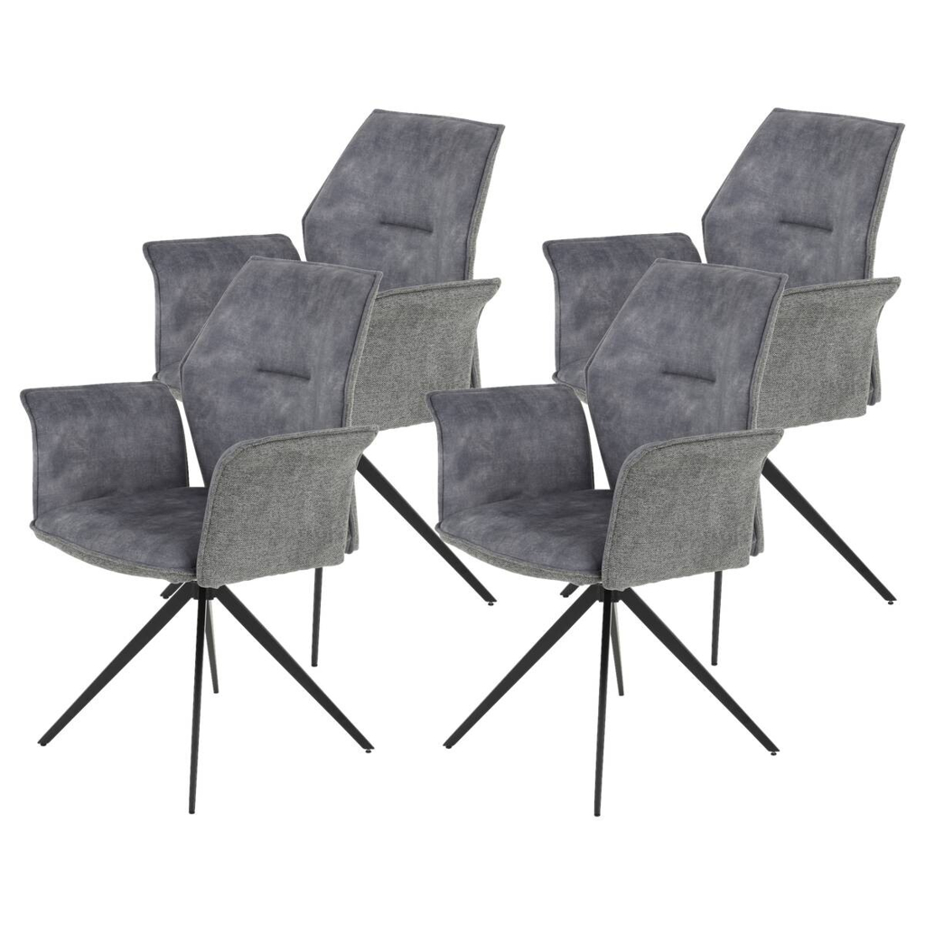Armlehnstuhl 4er Set SUSANNE grau Vintage schwarz Webstoff Microfaser B/H/T: ca. 65x92x64 cm