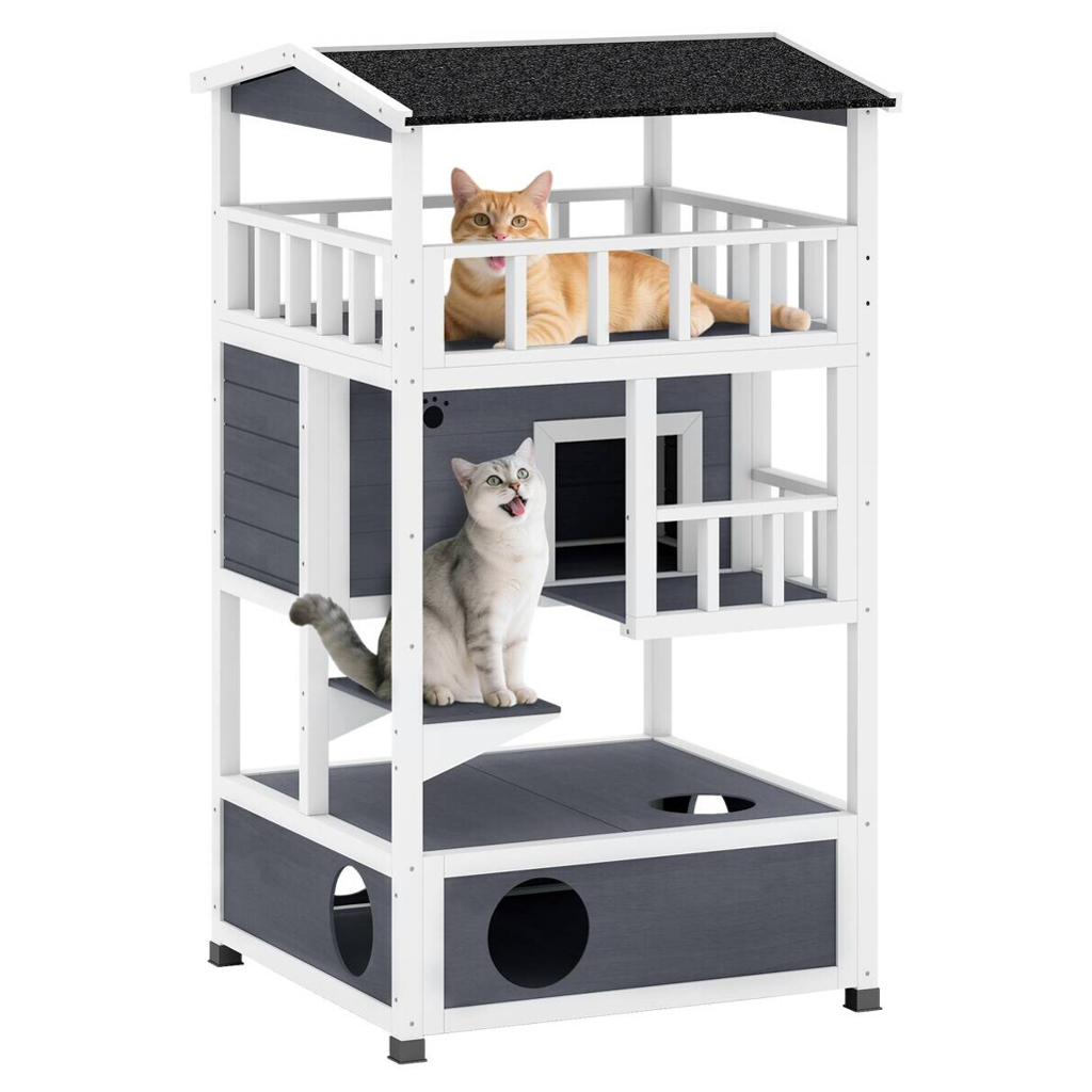 PawHut Katzenhaus weiß Holz B/H/L: ca. 75x137x75,5 cm